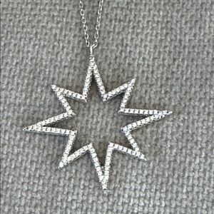 Sterling Silver Star Pendant on Sterling Chain with CZs